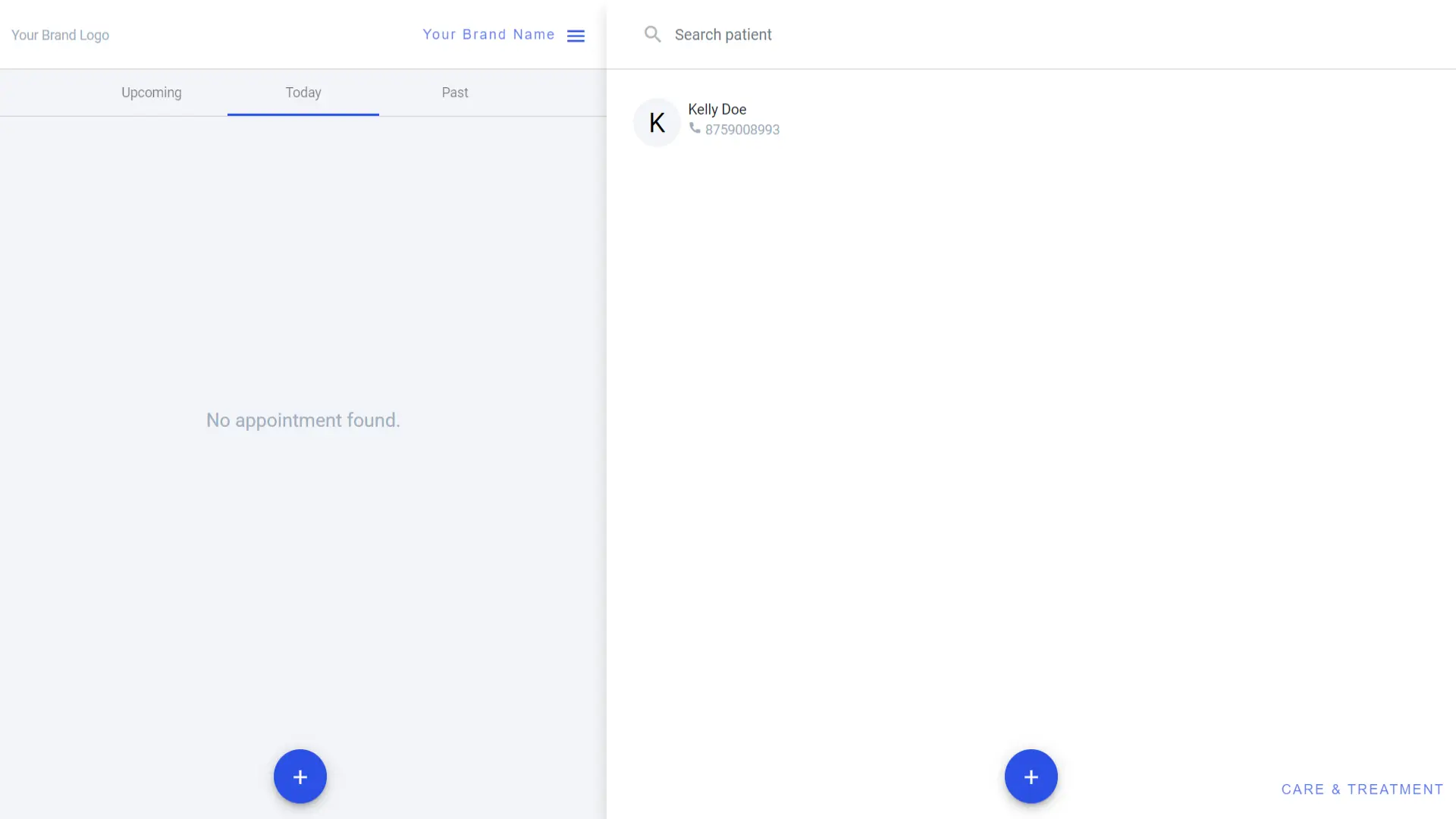 Dashboard with recent patient