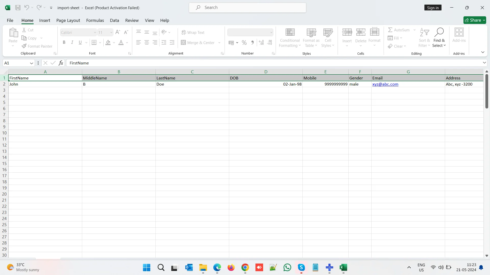 Import sheet for outside patient data