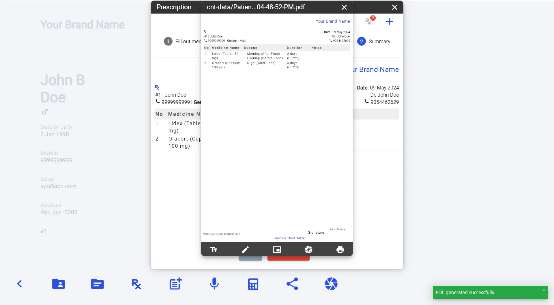 Prescription PDF generated