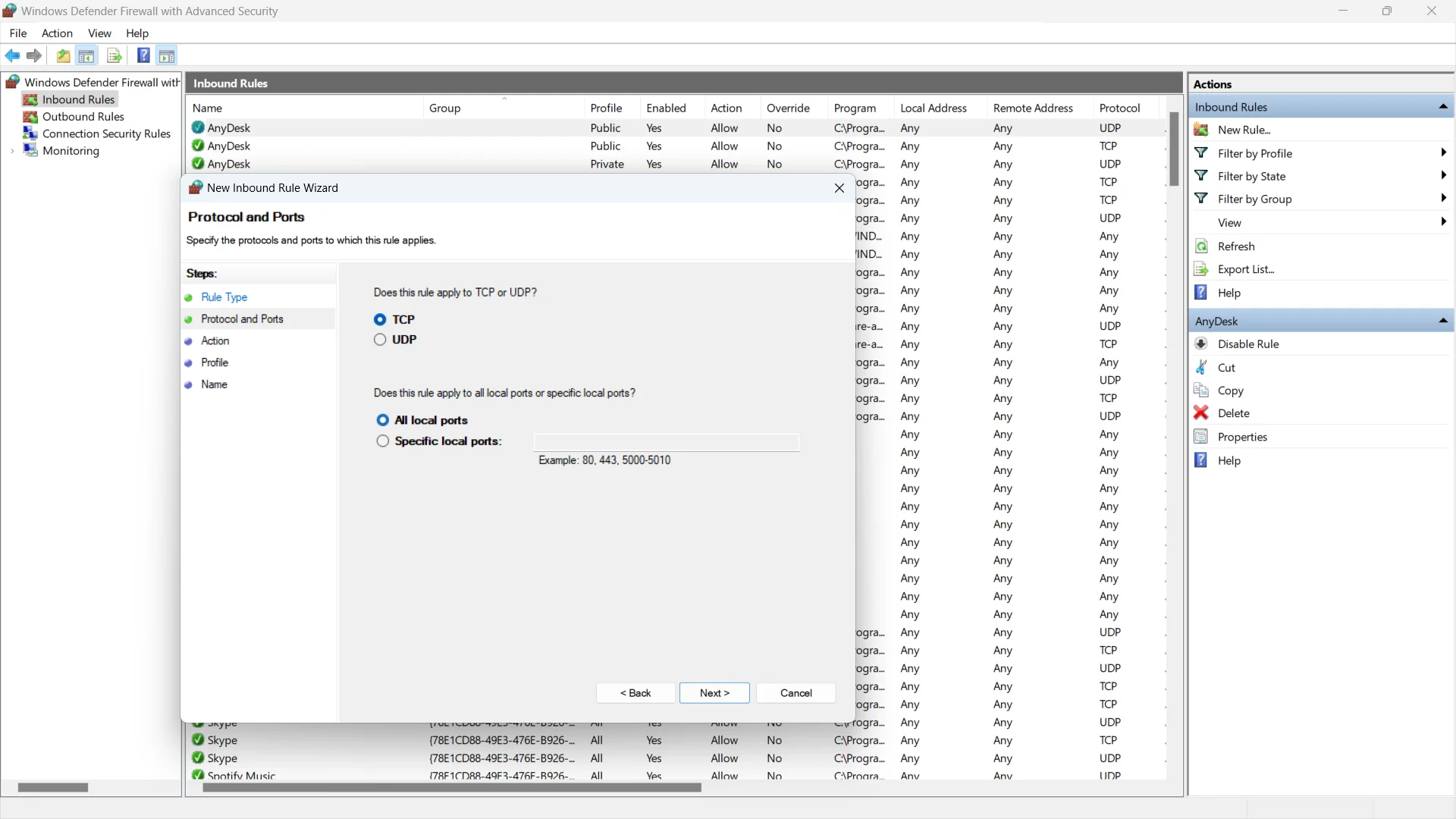 step4 allow port number